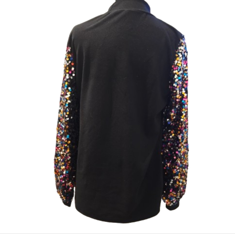 Black Sequin Sleeve Women's Top. NWOT - Picture 2 of 6